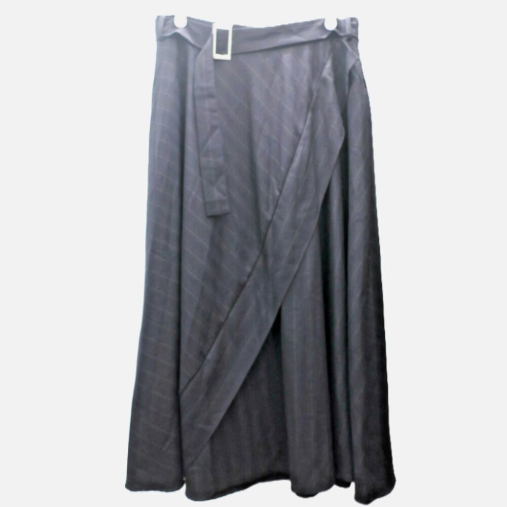 Women's Skirt Hailey Pinstripe Flair Skirt Navy Lined Belt Size 14 NWT